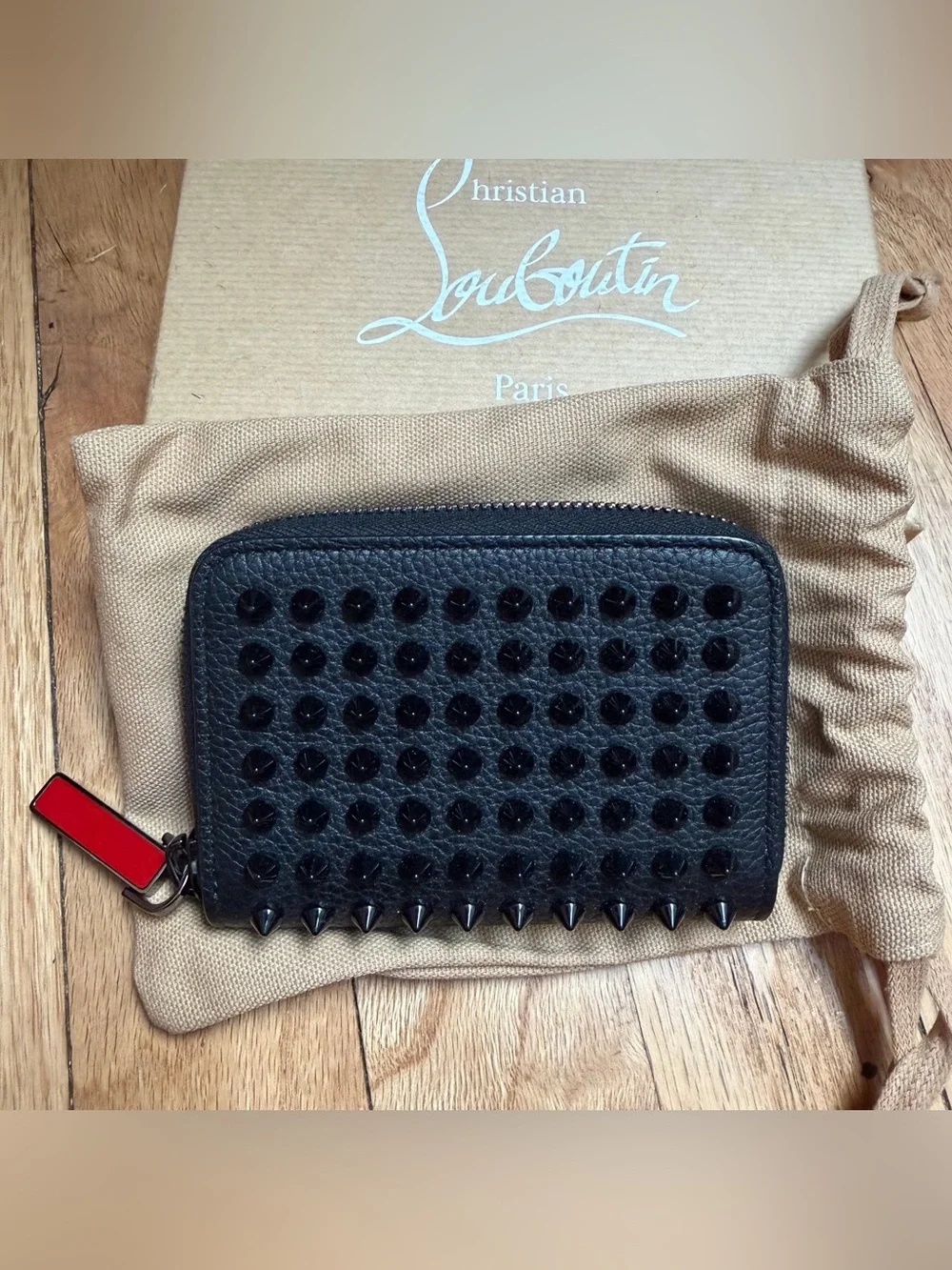 NEW Christian Louboutin black leather PANETTONE zip COIN PURSE card case wallet